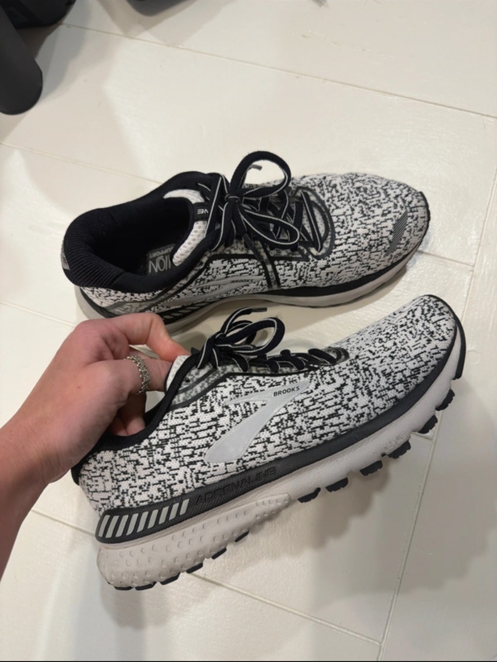Brooks Black and White Knit-Pattern Running Shoes